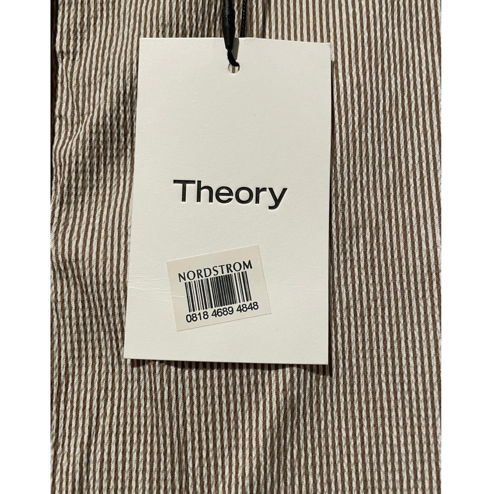 Theory Nordstrom Treeca Beige White Seersucker Striped Stretch Trousers Pants 10 - Picture 6 of 9